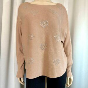 LIV Milano Blush pink Sweater with Rhinestone Heart Detail Women's Size L
